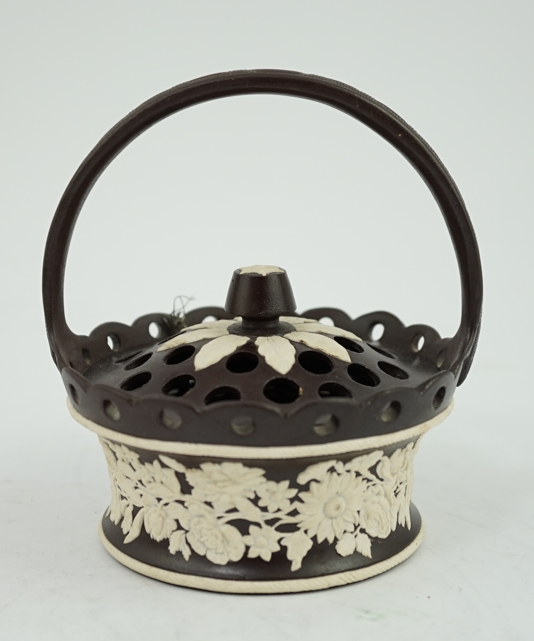 A pot pourri basket, with mark of Robert Wilson, Staffordshire, c.1790, 13cm. Condition - good